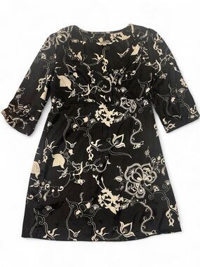 Tramp Black and Cream Floral Empire-Waist Mini Dress/Long Top